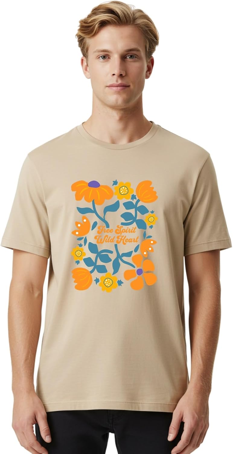 Mens Graphic Printed Cotton T-Shirt Casual Summer Wear Free Spirit Wild Heart Artwork