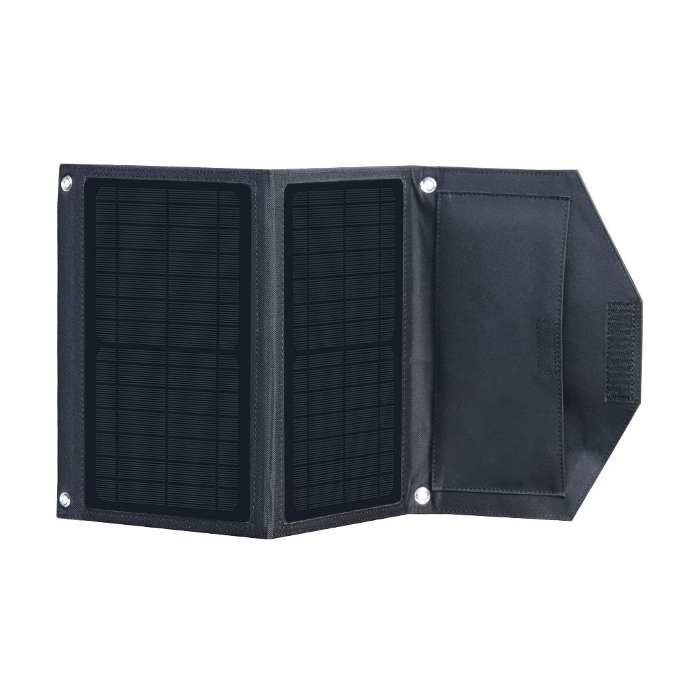 XINPUGUANG Cargador Solar 14W Portátil Dual USB Exterior Panel Solar Plegable 5V 3A Salida para teléfono, Tableta, cámara, Banco de energía, Ventilador, Camping, Carga de Viaje (Negro)