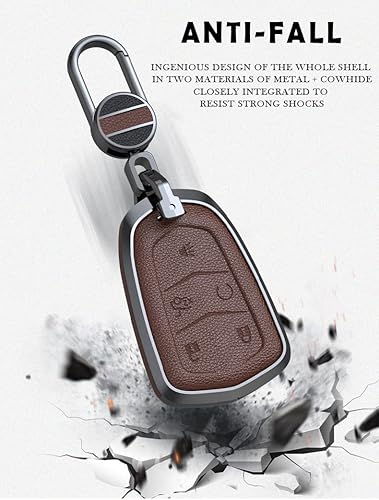Miniatura 7 de ontto Carcasa de cuero para llavero de 5 botones compatible con Cadillac Smart Remote Key Bag Metal Car Key Cover Holder para SRX XT4 XT5 XT6 CTS