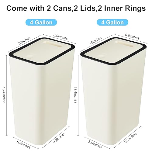 Miniatura 7 de Anzoymx Botes de basura para baño con tapas, paquete de 2 botes de basura de cocina de 4 galones con tapa desplegable, cesta de basura pequeña y