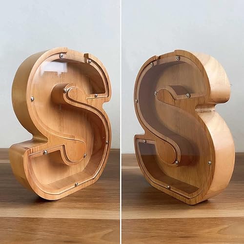 Miniatura 2 de Alcancía de madera con monograma para niños, alcancía personalizada creativa para adultos, alcancía personalizada de gran capacidad para niños y