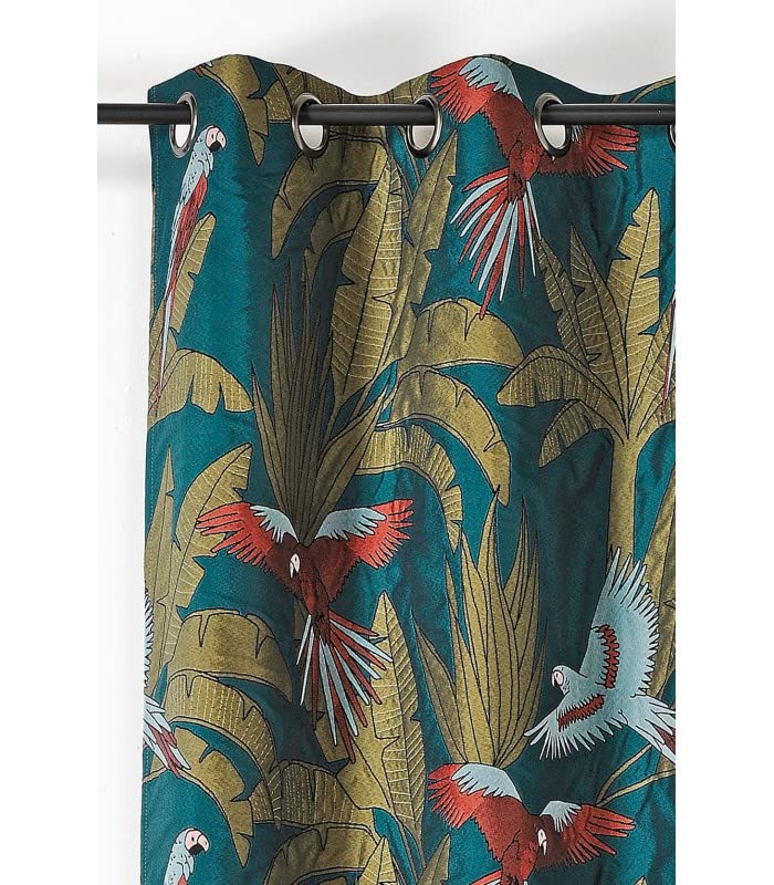 Linder - Cortina tejida en Francia con estampado de loro, 140 x 250 cm, color dorado