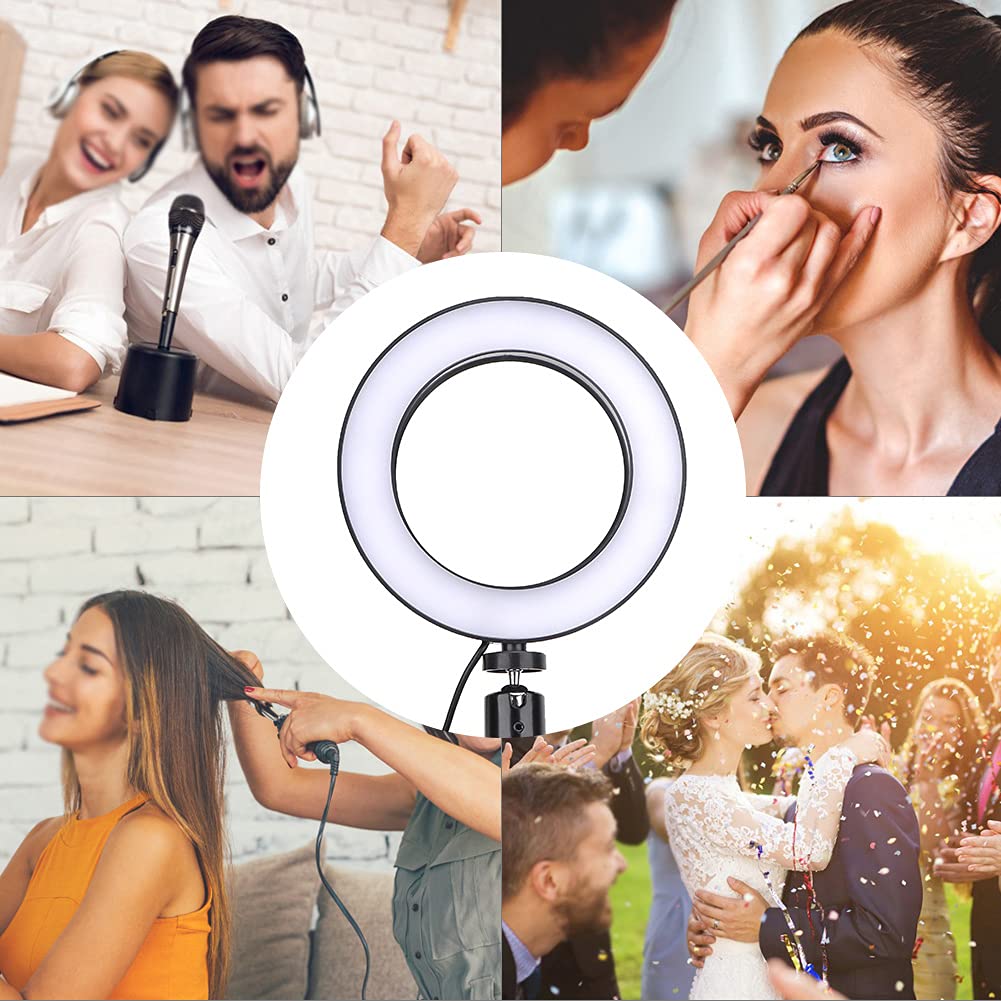 Luce Ad Anello per Fotocamera a LED, Luce di Riempimento | con treppiede in lega di alluminio e supporto per telefono, 3 modalità illuminazione 10 livelli luminosità alimentazione USB