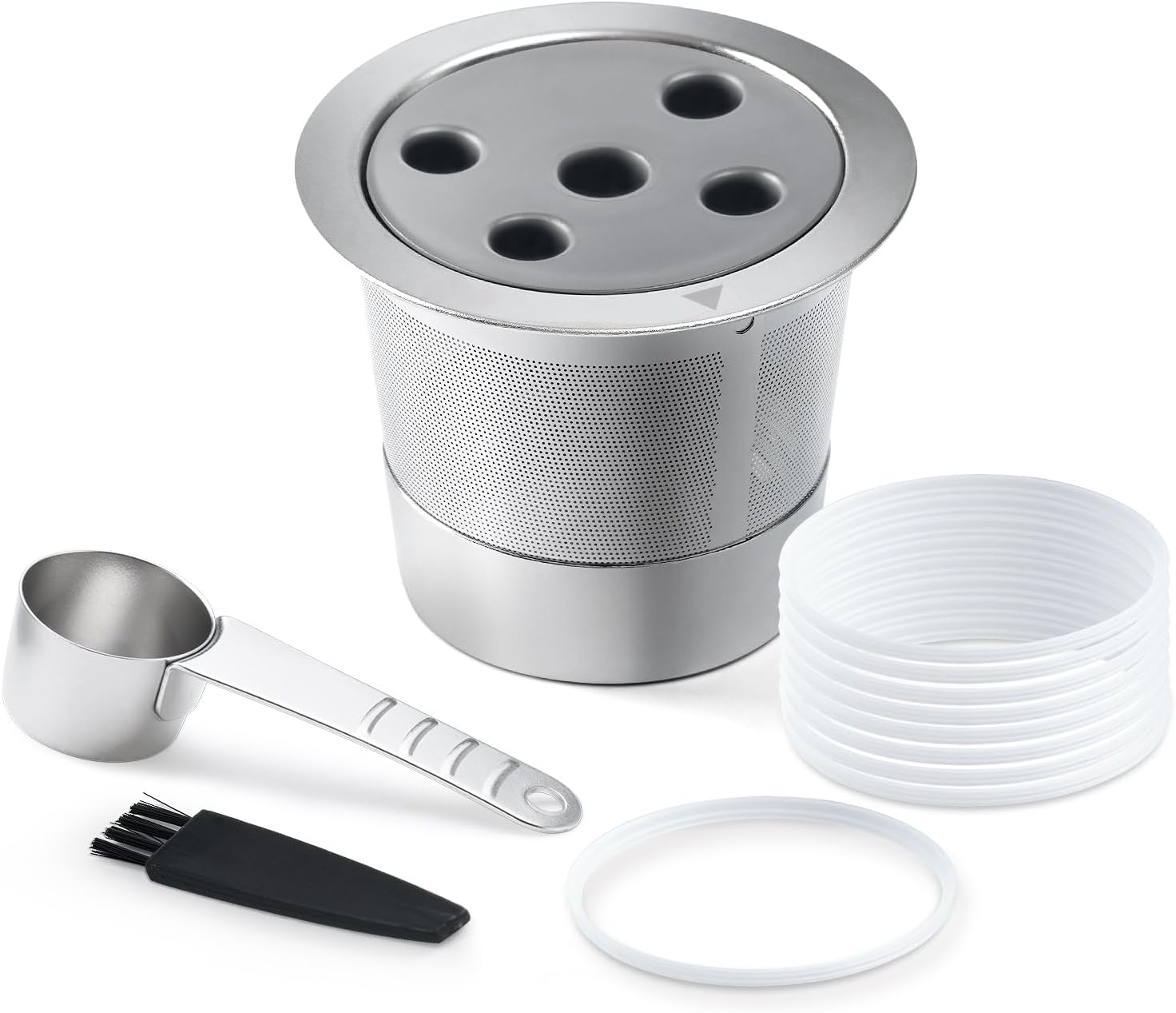 Stainless Steel Reusable K Cups for K eurig Supreme & Supreme Plus, Five Hole Universal K-eurig Reusable Refillable Coffee Pod Filter with Replacement Rubber O-ring Stainless Steel Reusable K Cups for K eurig Supreme & Supreme Plus, Five Hole Universal K-eurig Reusable Refillable Coffee Pod Filter with Replacement Rubber O-ring