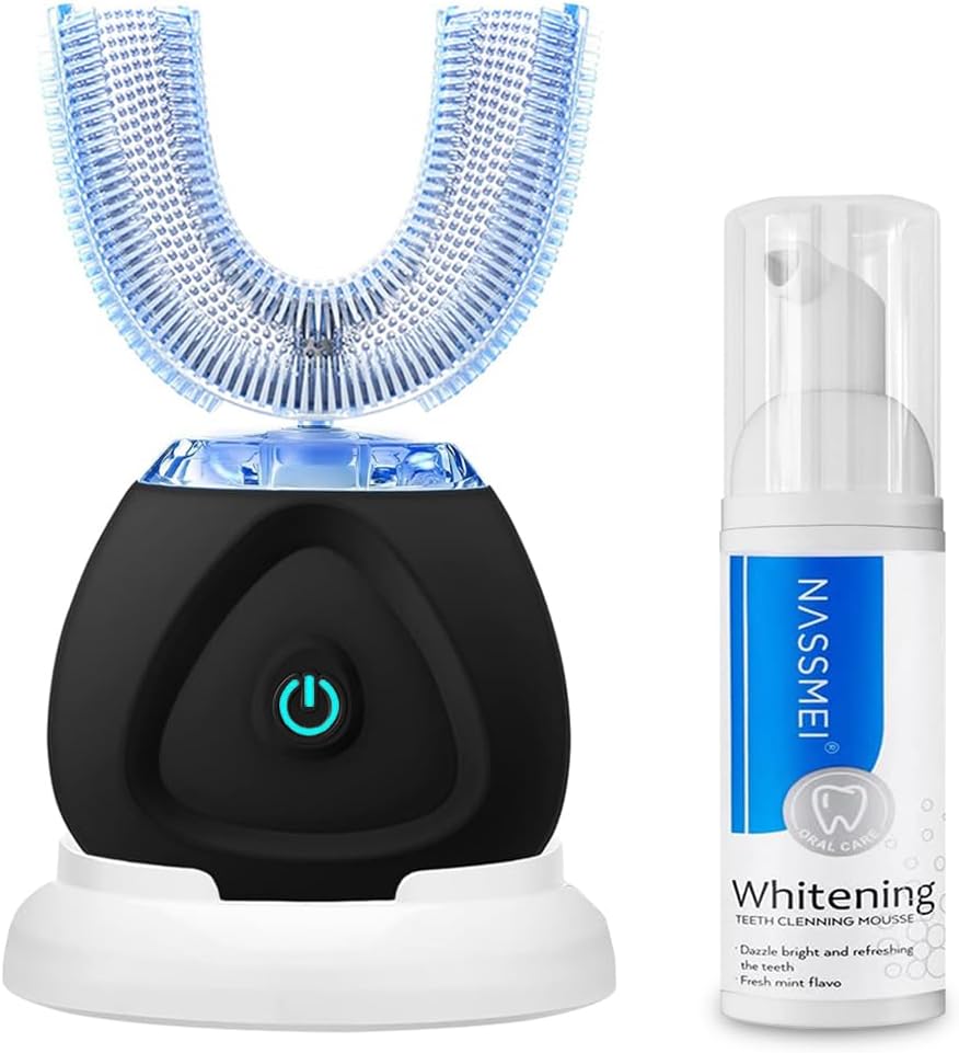 FULYA Ultrasonic Toothbrush with Teeth Whitening Mousse, Automatic Tooth Brush for Adult, 360° Sonic Toothbrushes Waterproof, Rechargeable Electric Ultrasonic Tooth whitening Brush