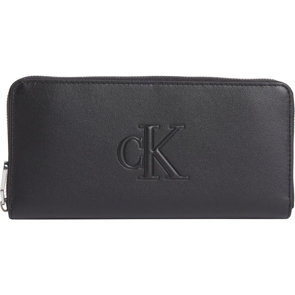 Calvin Klein Jeans Women's Sculpted Zip Around Deboss K60K612743 Wallet, Black (Black), OS
