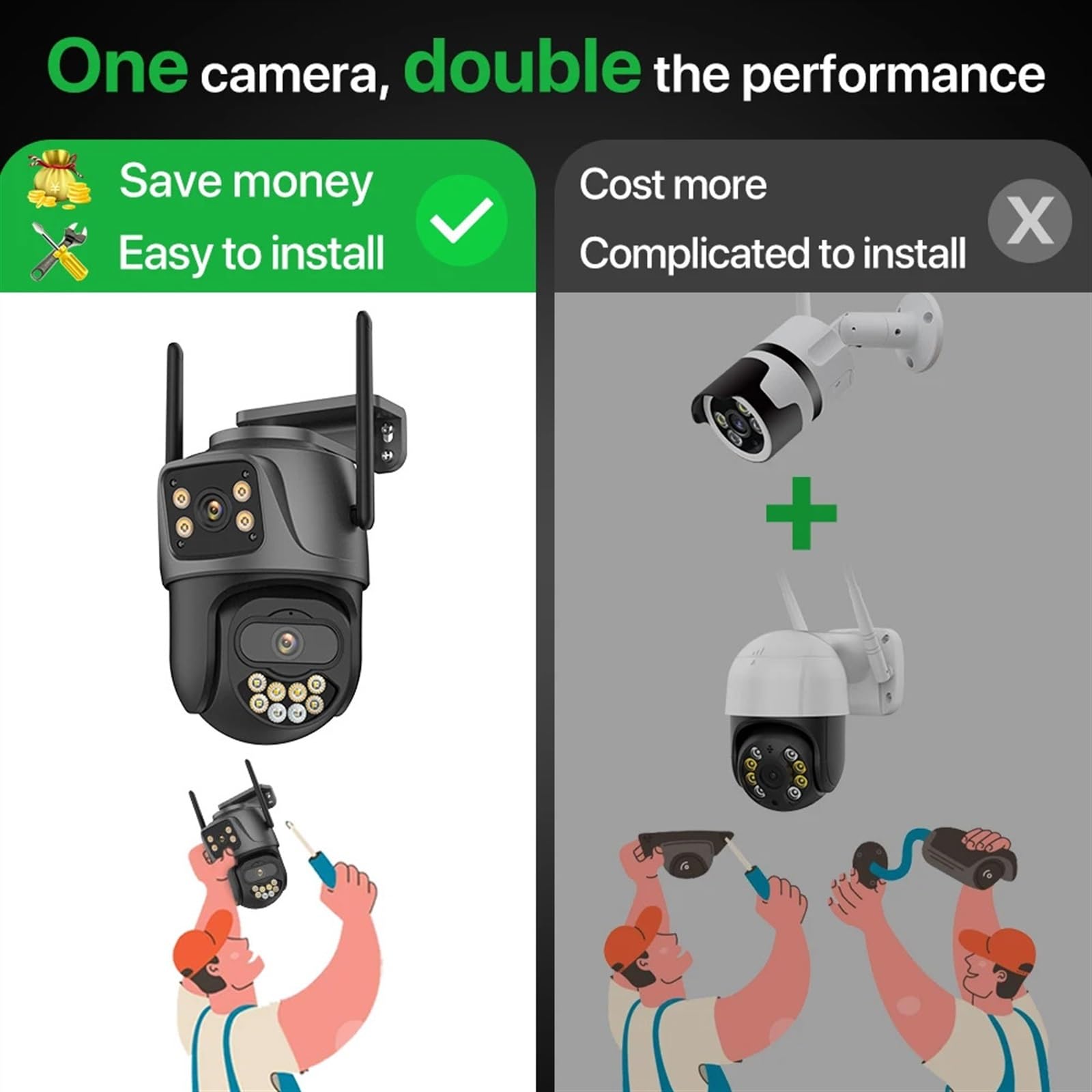 cámara de seguridad gran angular, Cámara PTZ con Wifi de doble lente 4K 8MP HD for exteriores, cámara IP de 4MP, seguimiento automático, protección de seguridad, vigilancia CCTV P2P con diseño de ampl