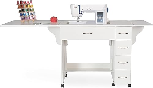 Arrow - Muebles de costura clásicos Alice - Armario de costura compacto de tamaño mediano con elevación hidráulica de máquina, cajones, hojas