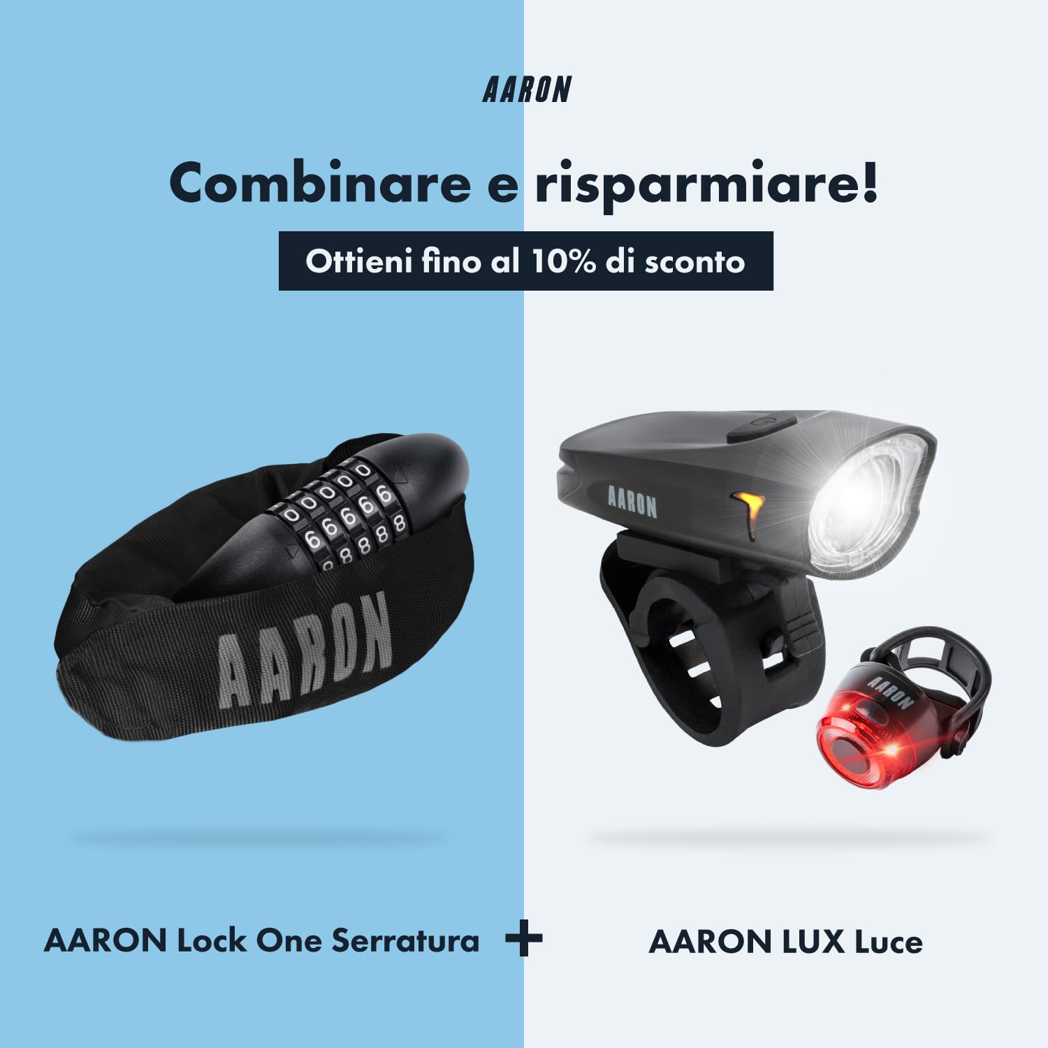 AARON Lock One - Catena antifurto per bicicletta con codice a 5 cifre - lucchetto in metallo e alta sicurezza - per mountain bike, da trekking, da turismo, da corsa, veicoli elettrici
