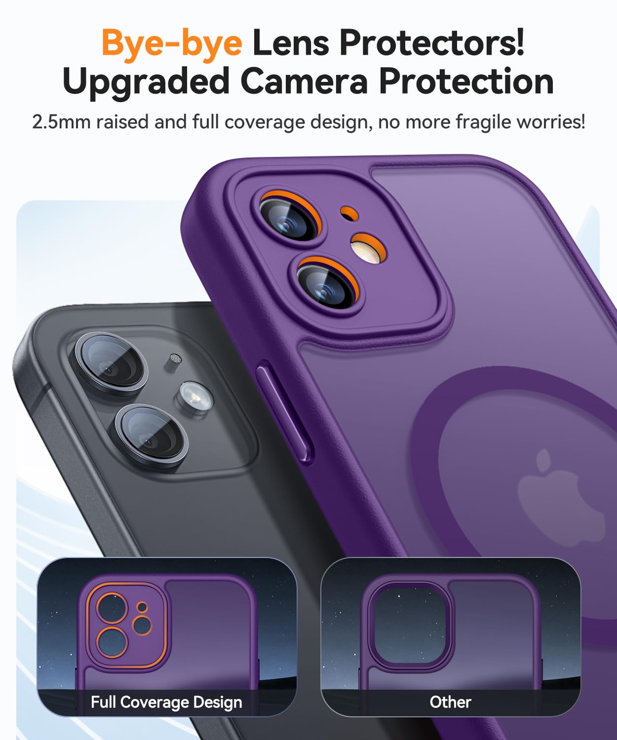 CANSHN Magnetica Cover per iPhone 12(6.1 Pollici), [Protezione Completa Della Fotocamera] Custodia Traslucida Opaca Protettiva Sottile Antiurto,Viola Profondo