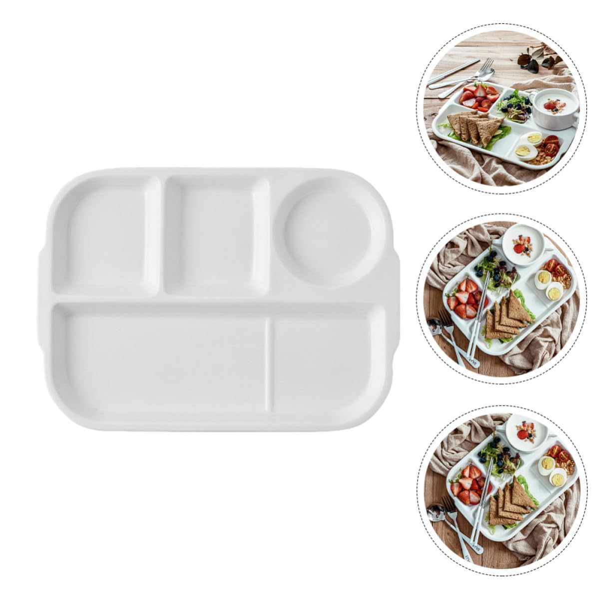 Assiette à Dîner en Céramique Blanche Compartiments Multiples, Empilable et Contrôle des Portions, pour Repas Occidentaux et Service de Raviolis Réutilisable