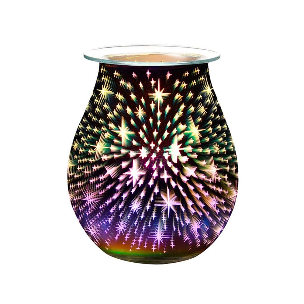 HaavPoois Glass Electric Oil Burner Wax Melt Burner - 3D Firework Design, Aroma Fragrance Lamp Night Light for Home Office Bedroom Living Room Gifts