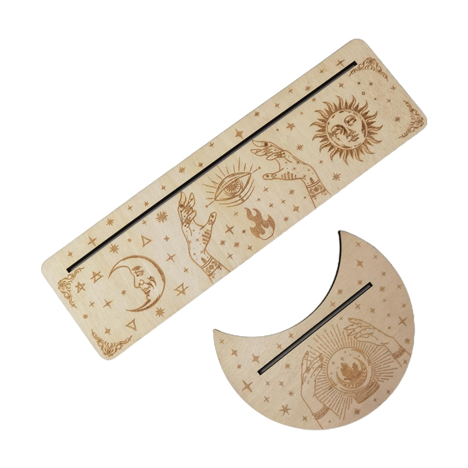 Xinsheinelry Wooden Tarot Card Stand Holder Moon Phases Base Moon Shape and Rectangle Cards Holder for Witch Divination