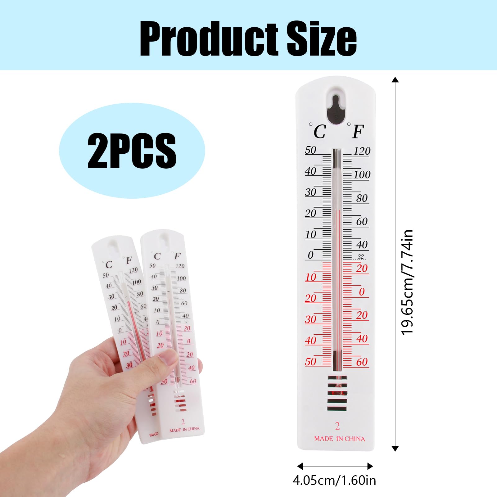 2Pcs Wall Thermometer, Outdoor Thermometer Read Accurate Celsius and Fahrenheit Large Wall Mounted Room Temperature Monitor Easy-to-Mount Design for Home Garden Greenhouse Home Office Indoor Outdoor — view 2