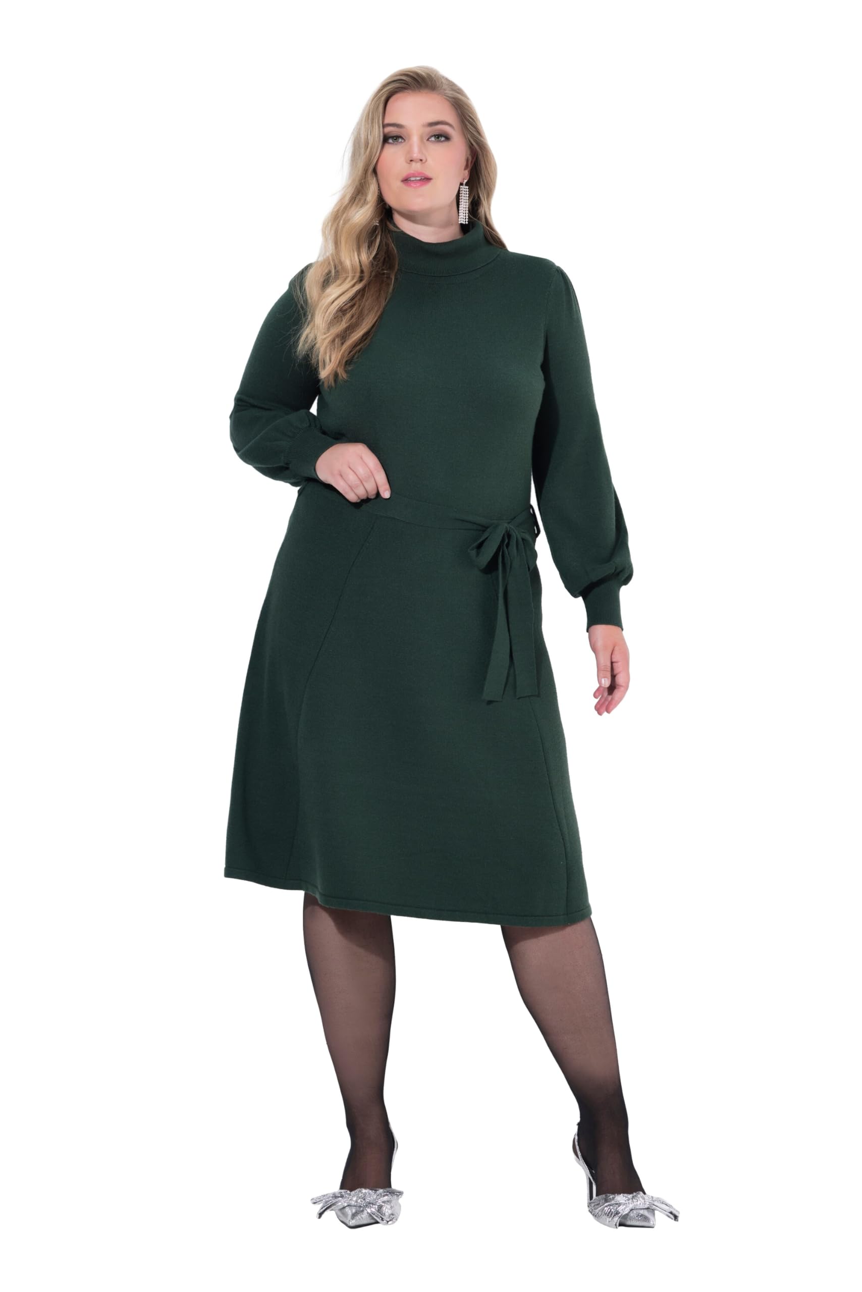 MIAMODA Damen große Größen Übergrößen Plus Size Strickkleid, Midilänge, Rollkragen, Taillengürtel 845292