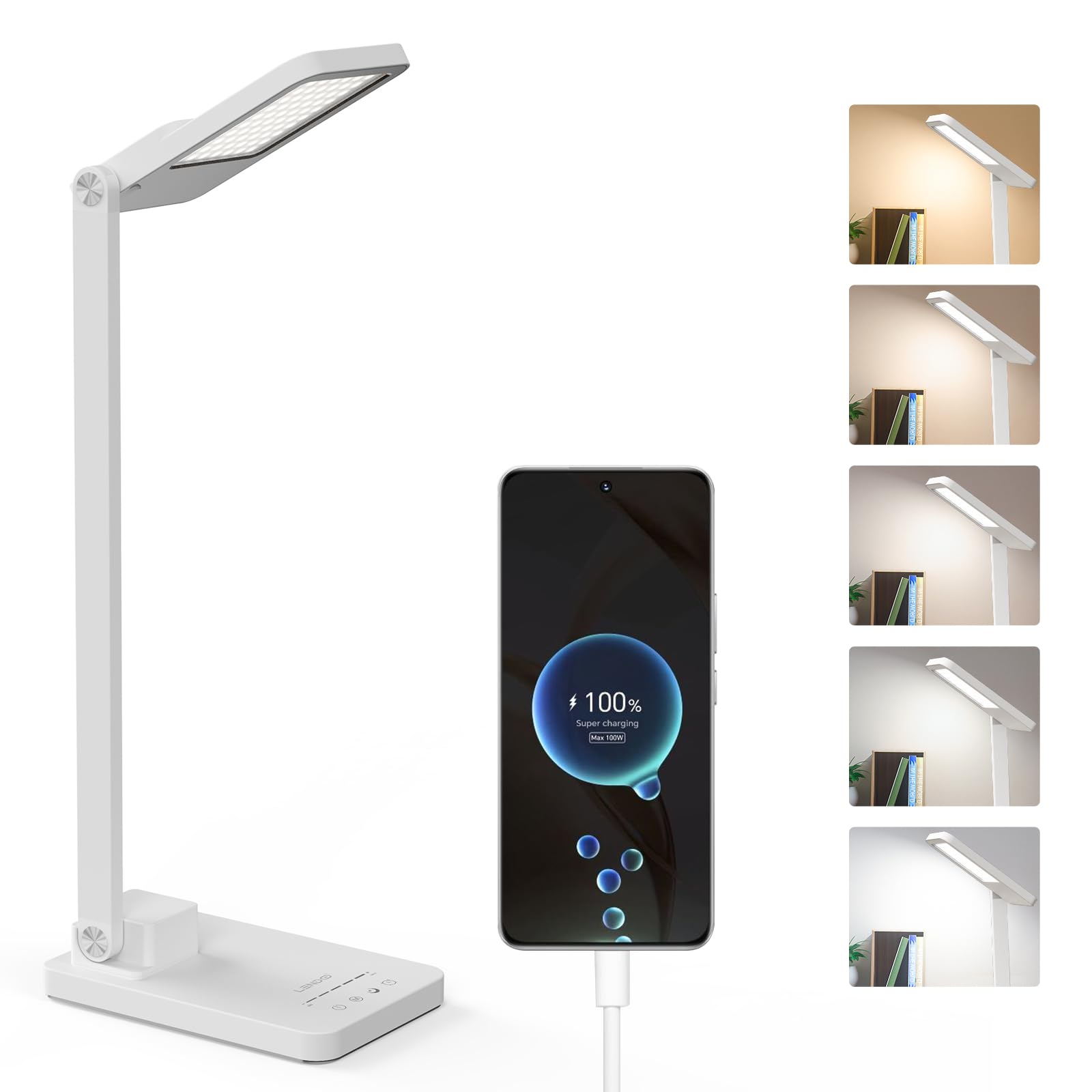 LENDOO Lampara Escritorio, Lampara Escritorio LED Recargable Flexo Escritorio,1000 Lumen con 5 Modos Regulable, Puerto de Carga USB&2000Mah Batería,Temporizador de 30/60min,para Casa