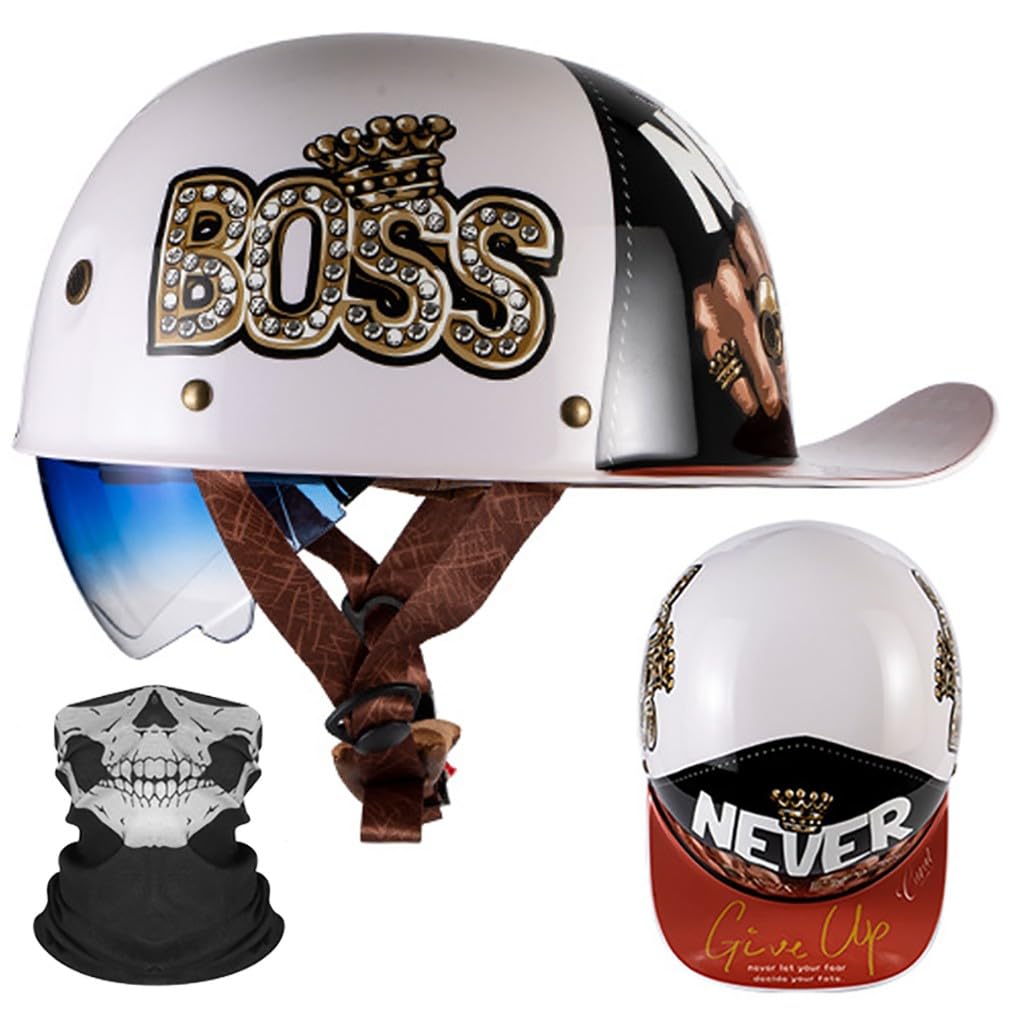 Motorfiets Half Helm Baseball Cap ECE Gecertificeerd Open Gezicht Helm Retro Extended Brim Quick Release Gesp Voor Volwassen Mannen Vrouwen M~2XL 57-64CM