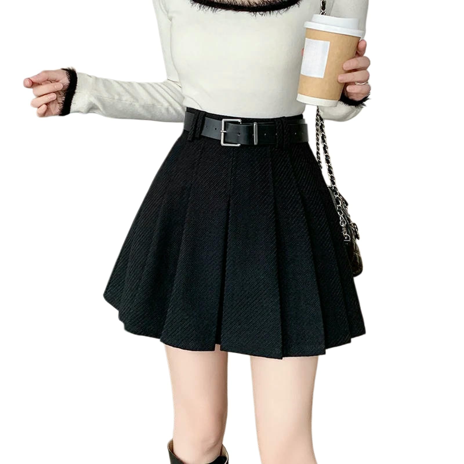 Gonna A Pieghe,Minigonna Plissettata Vintage da Donna, A Vita Alta, Graziosa, con Cintura