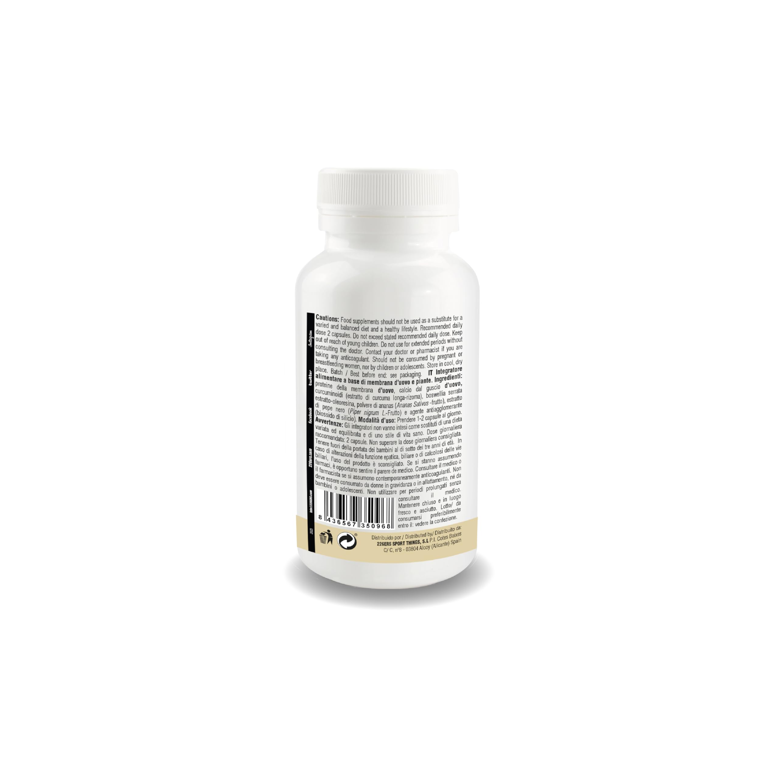 Coll-egg Suplemento a Base de Membrana de Huevo y Plantas - 60 Cápsulas - para Cuidado, Recuperación y Mantenimiento de Articulaciones, Músculos, Huesos y Piel - Complemento Alimenticio Vegetariano