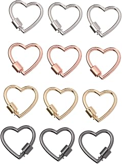 Baluue 12 piezas Llaveros Anillos Forma de Corazón para DIY Anillas Duraderas para Llaves Accesorios de Bolso y Manualidades Blanco Rosa Negro