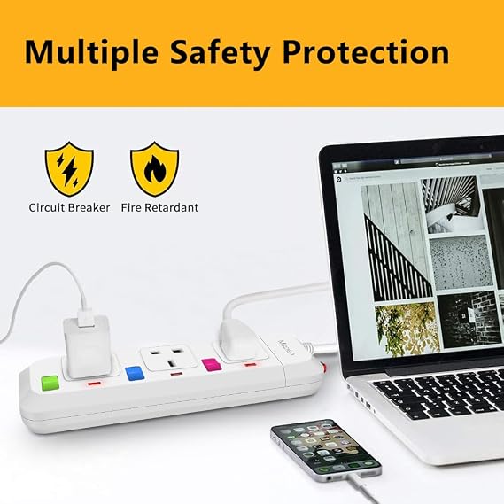 Mscien 5M 3 Way Long Extension lead Individually Switched Mountable Surge Protected Power Strip with 5 Meter Extension Cable-White/Random Switch Color