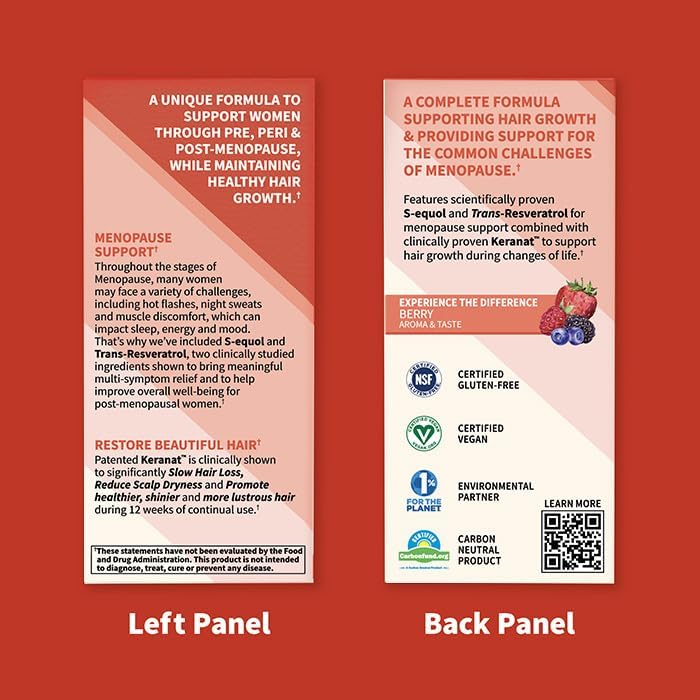 Miniatura 6 de Garden of Life Herbals Suplemento de menopausia con S-equol y Trans-Resveratrol para alivio multisíntoma, queranat para un crecimiento del cabello
