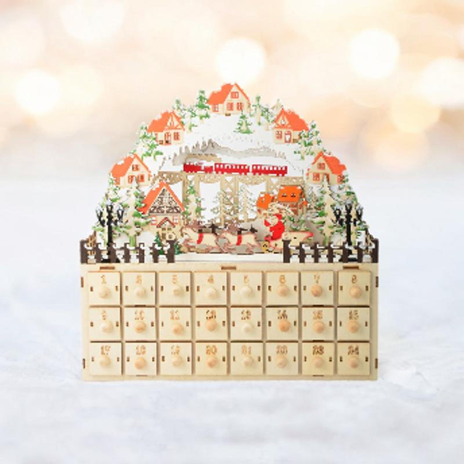 Weihnachts Adventskalender mit 24 Schubladen, Beleuchtete Weihnachtstischdekoration