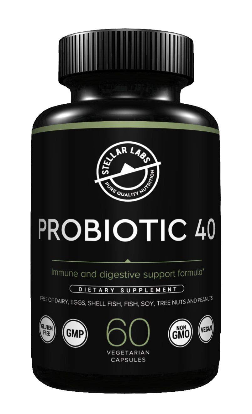 Stellar Labs Probiotic 40 Dietary Supplement, Immune and Digestive Support Formula, Gluten-Free, GMP, Non-GMO, Vegan, 60 Count