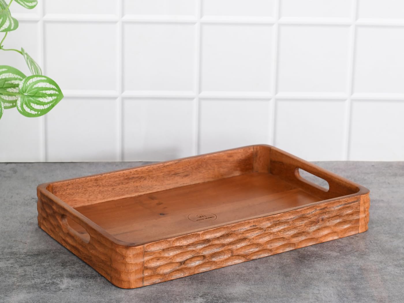 Vesta Homes Taca do serwowania z drewna akacjowego do domu / kuchni / restauracji / organizera biurowego / stołu do jadalni | Tace do serwowania premium | 38 x 25 x 5 cm | ręcznie wykonane w Indiach