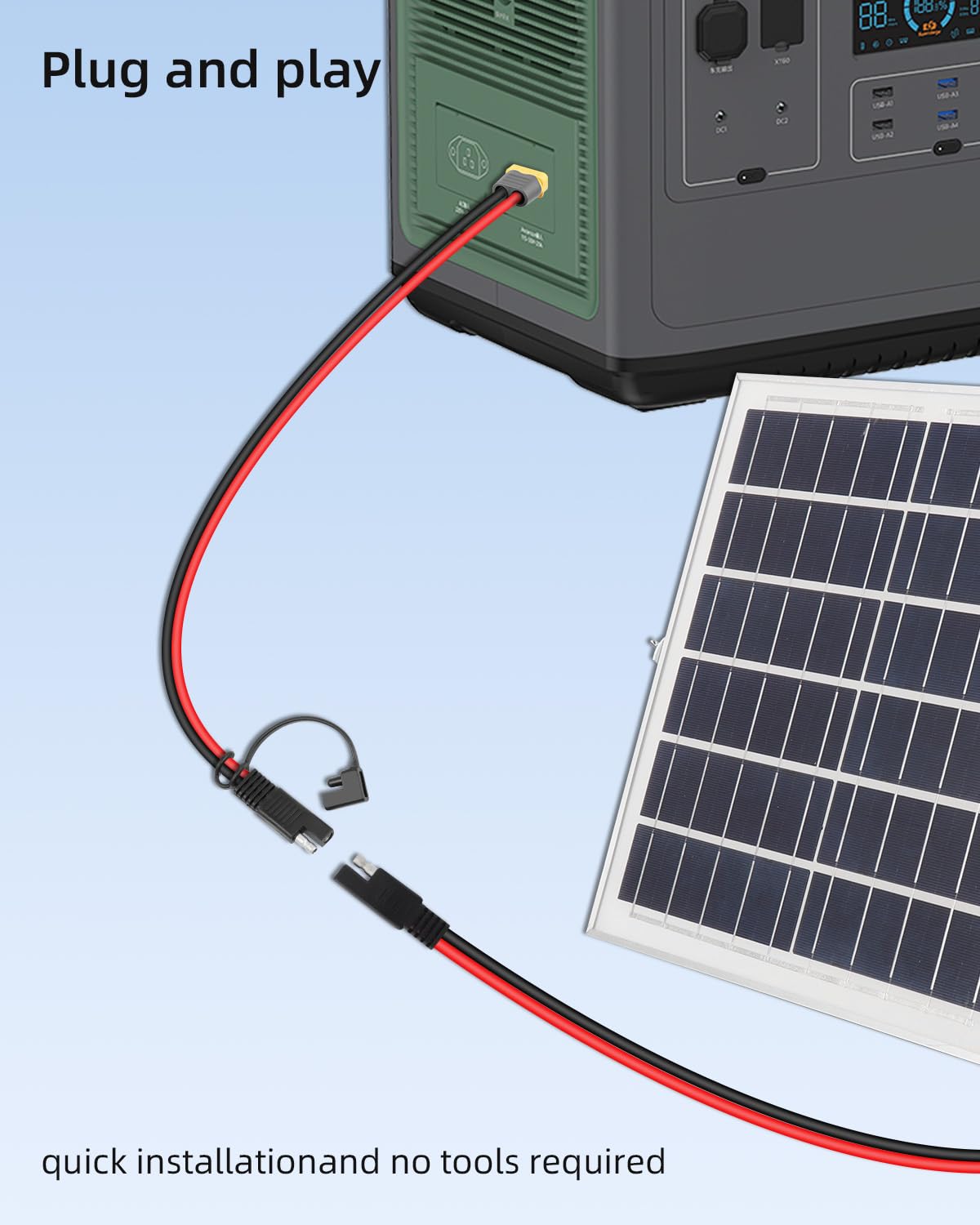 Przedłużacz adaptera YANBORONSN XT60 do SAE, XT60 żeński do SAE z adapterem odwrócenia polaryzacji do przenośnych paneli słonecznych elektrowni słonecznych (3FT)