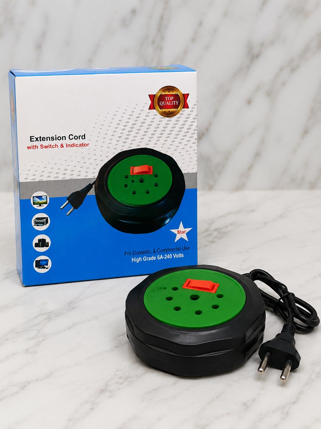 extension cord with switch & indicator, 6a 240v, round | domestic & commercial, multiple sockets, power indicator, high grade build, compact design