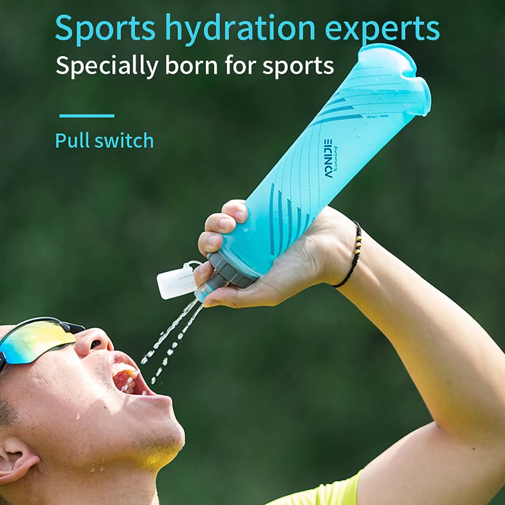 YOUGLE 2 Pack Soft Hydration Flask TPU Collapsible Water Bottles for Running Hydration Vest, BPA-Free, for Cycling Marathon Hiking (B-500ml-Pull Switch)