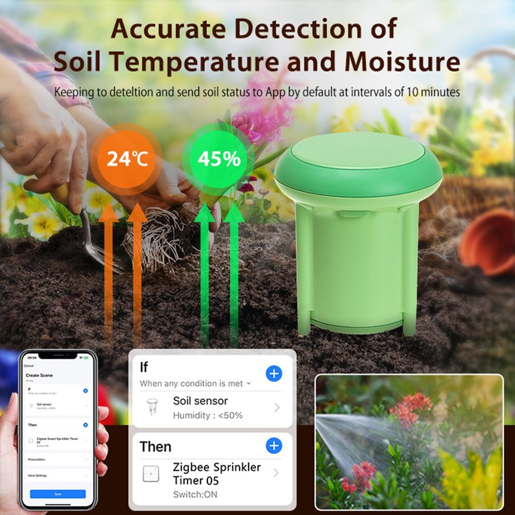 Correa 2 Pezzi Tuya Smart Zigbee Tester del Suolo Misuratore di Temperatura e Umidità Termoigrometro Rilevatore di per Automazione del Giardino