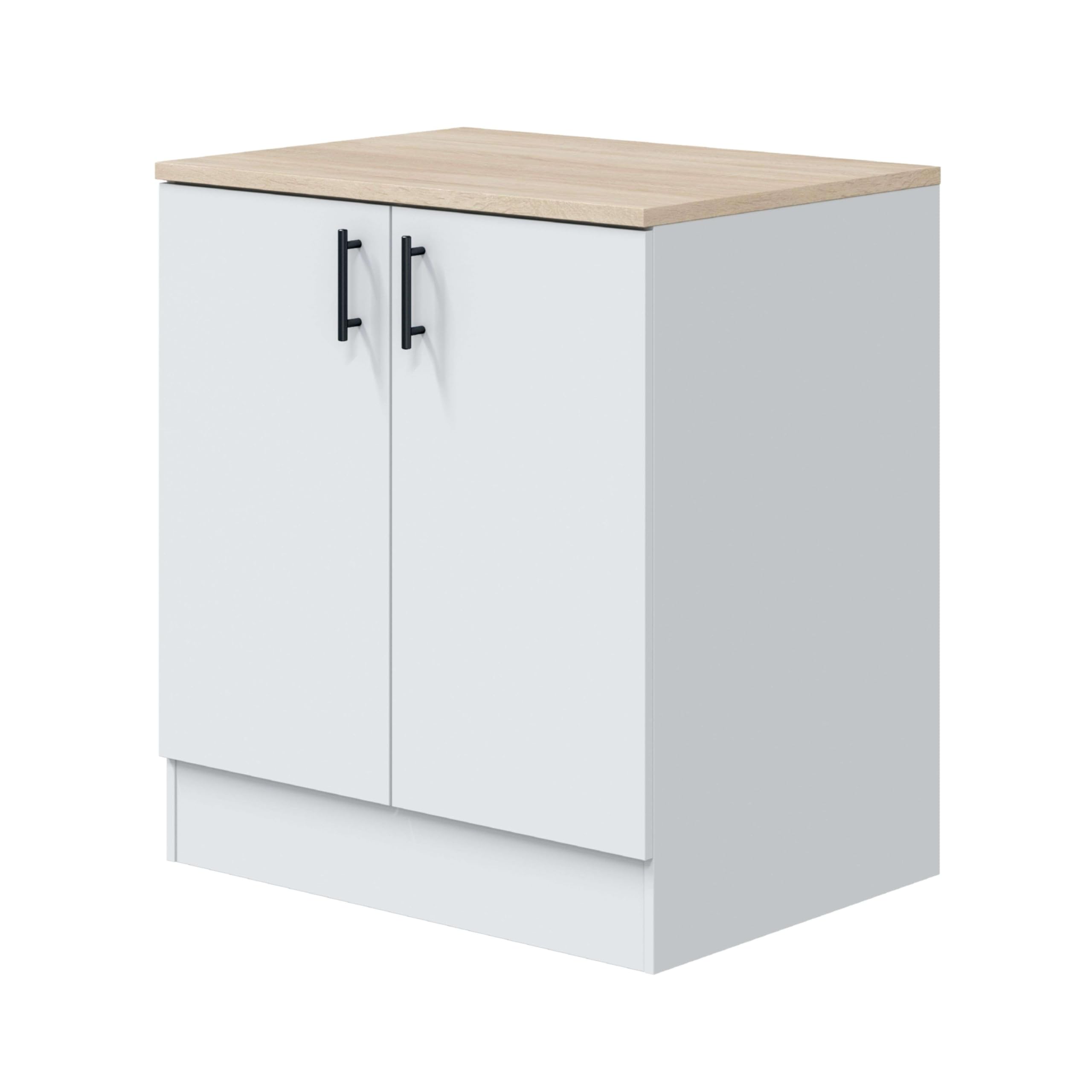 Bricohabitat Módulo Inferior Cocina Fregadero 2 Puertas Kira en Blanco Brillo y Roble Canadian 80x90x60 cm