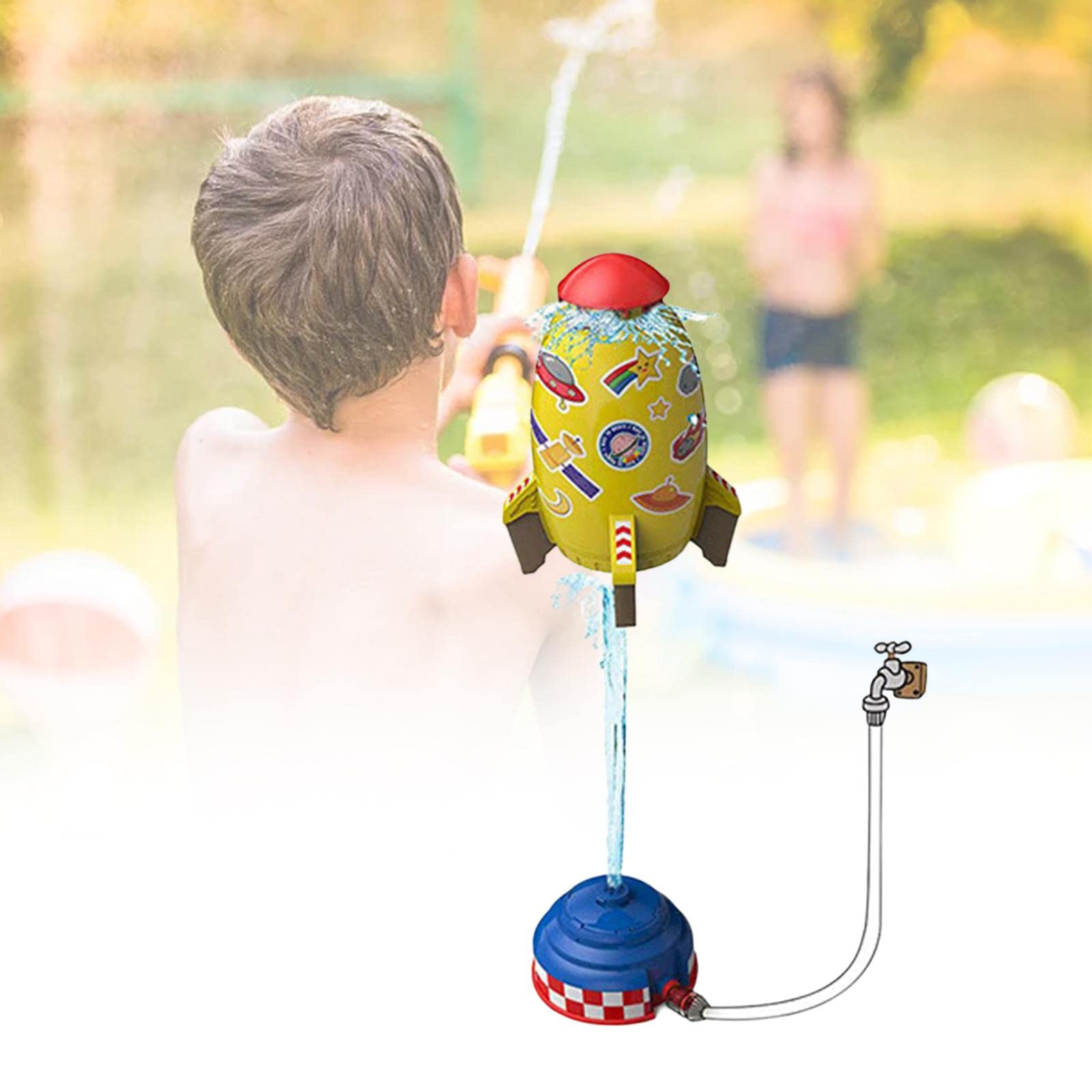 F Fityle Aspersor de Juguete Tipo Cohete, Juguetes Y Juegos con Agua Giratoria de 360°, Juguete de Elevación a Presión de Agua para Fiestas, Cumpleaños, Regalo, Amarillo, Individual