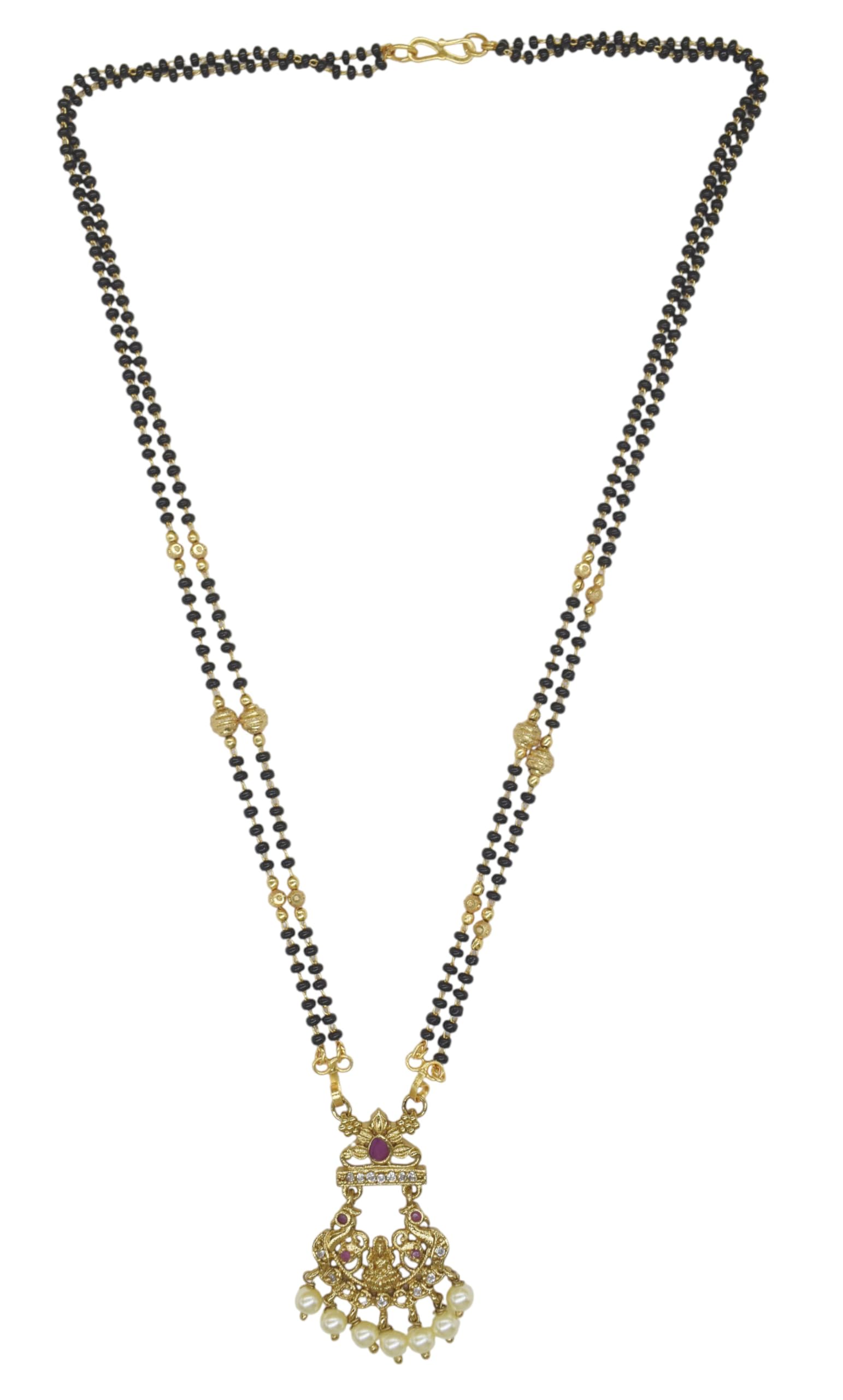 gvg plating works GVG JEWELLERY Mangalsutra Lakshmi Pendant Gold & Black Beads Chain Fancy Mangalsutra For Women (18 Inches)-picture-55