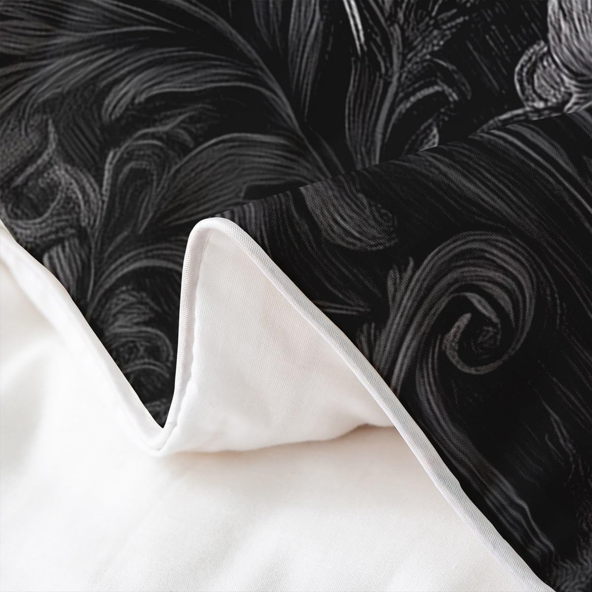 Gothic Skull 100% Cotton Duvet Cover Set Pirate Theme Skeleton Pattern Reversible Comforter Cover Set for Kids Bedroom Gray Leaves Plant Black Sketch Bedding Comforter Cover Queen Size 3pcs