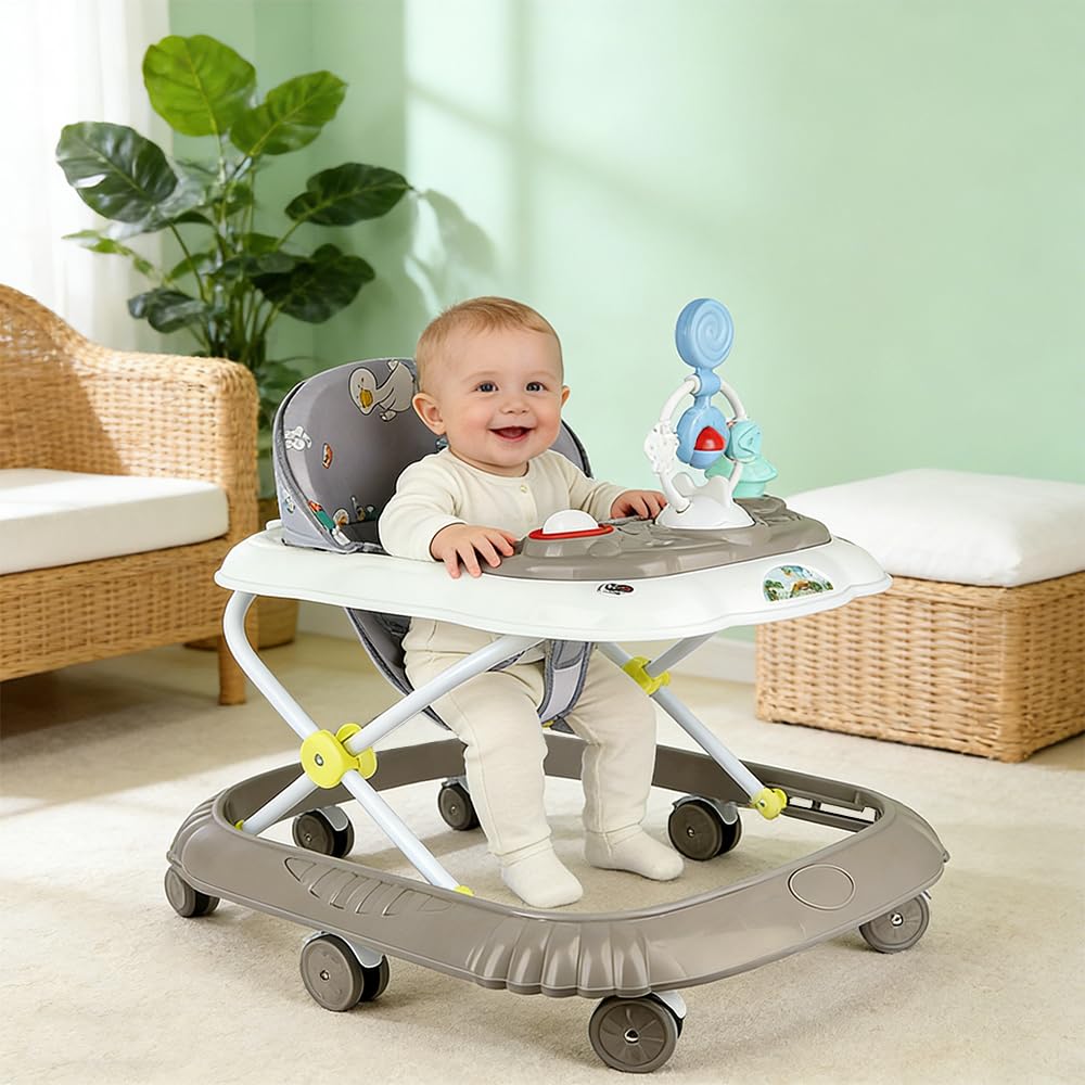 OHMG 4 en 1 Andador para bebé con plato de actividades musical extraíble, Andador para bebé fácilmente plegable, De 6 a 18 meses, Hasta 18 kg, 4 alturas ajustables para niño niña (Kaki-67*72*92cm) — view 3
