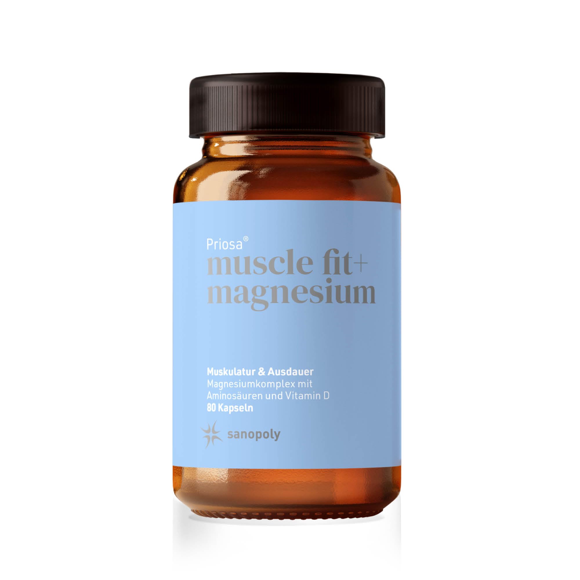 Priosa Muscle Fit + Magnesium Komplex - 80 Kapseln | Synergetische Mischung aus Magnesium, Aminosäuren, Vitaminen & CoEnzymen | hilft bei Muskelkrämpfen | Vegan, Ohne Zusatzstoffe