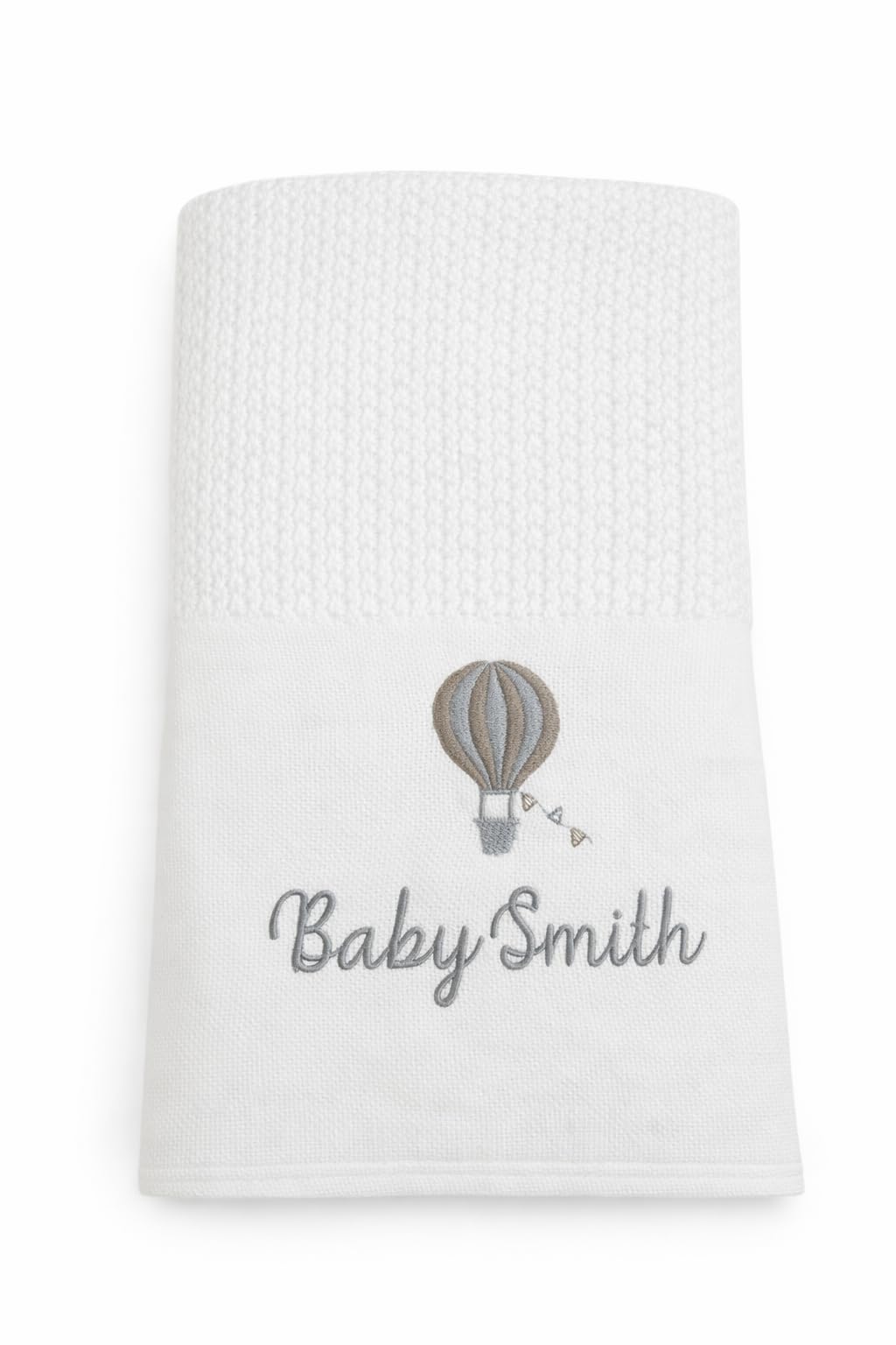 Lobeko Personalised Cellular Baby Blanket with Embroidered Name – 100% Cotton Soft Breathable Newborn Blanket, Pram Crib Moses Basket Blanket, Hot Air Balloon Design, 70x110cm (4 Colours) (Baby Pink) — view 10