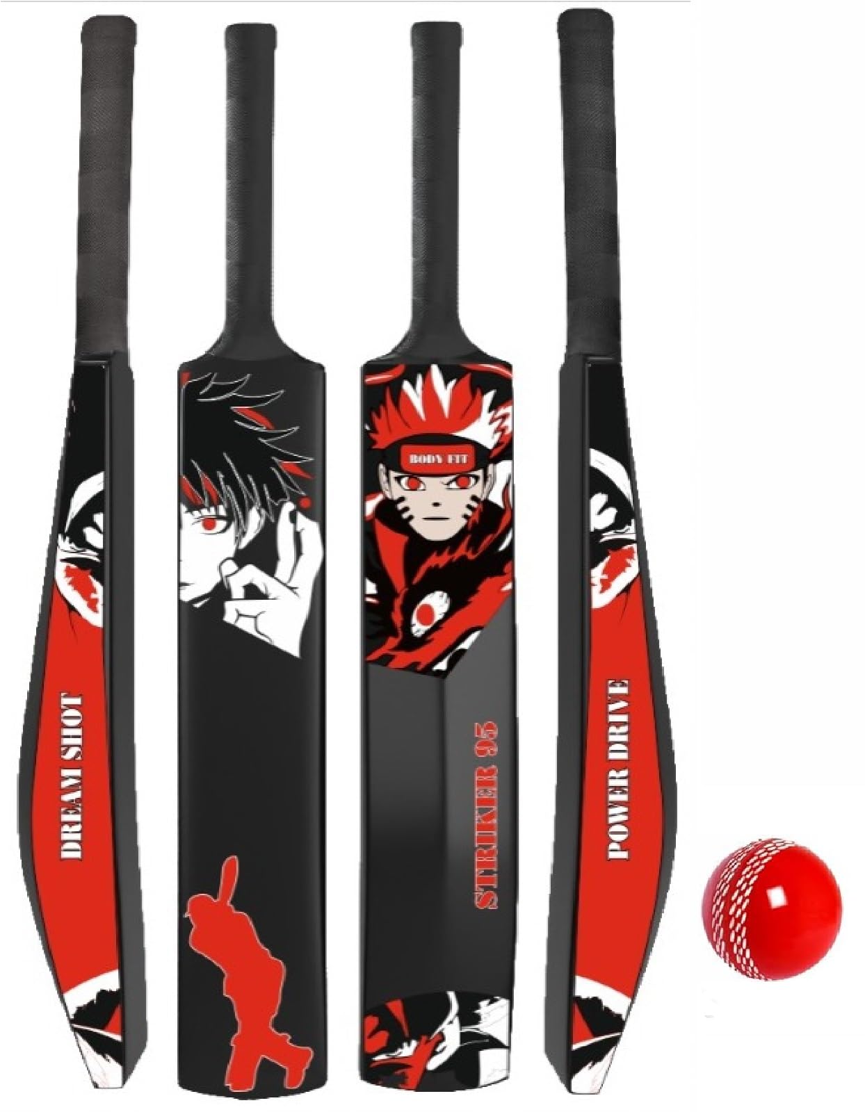Bodyfit Heavy Duty Plastic Premium Cricket Bat for Men, Women & Children | Lightweight| Full Size| | Hard Plastic Bat Red | 1 Piece, 1 Tennis Ball.-picture-40