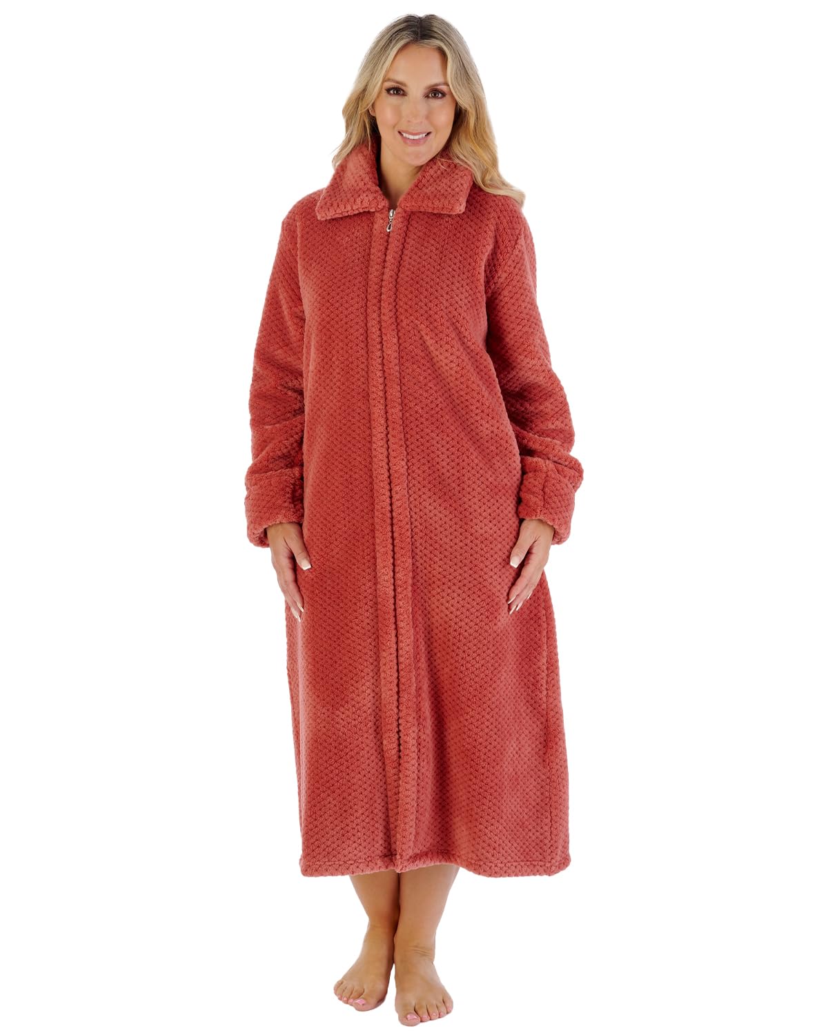 Slenderella Dames bedrukte wafel fleece ritssluiting badjas
