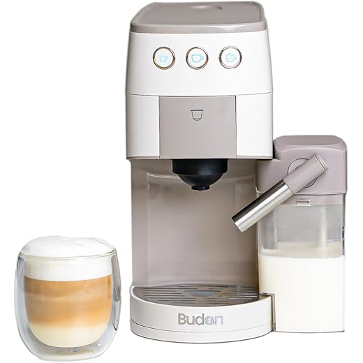 Budan One Touch Coffee Machine | 2 in 1 Coffee Machine - Capsule(POD) + Fresh Ground Coffee | Perfect 15 Bar Pressure Espresso Machine for Espresso & Cappuccino etc with Integrated Milk Container