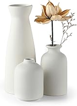 CEMABT White Ceramic vase Set-3 Small Flower vases for Decor,Modern Boho Farmhouse Home Decor,Decorative vase for Pampas Grass&Dried Flowers,idea Shelf,Table,Bookshelf ，Entryway- Distresse