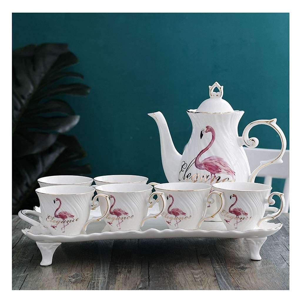 Tea Set teaCupet Nordic Ceramic Tea Set 1200ml Large Capacity with Filter Holes Coffee Set 6 Cupith Tray Tea Tea Cupet (Flamingo)