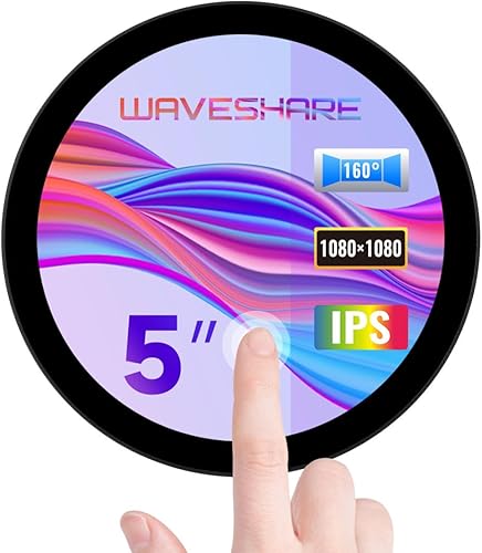 waveshare Pantalla táctil redonda HDMI de 5 pulgadas, resolución de 1080 × 1080, IPS, táctil de 10 puntos, compatible con Raspberry Pi