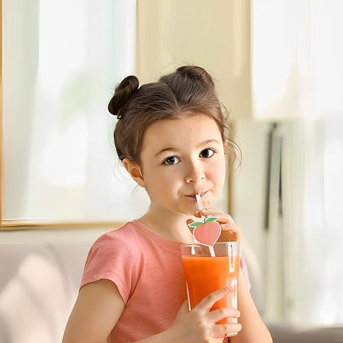 Miniatura 7 de Juego de pajitas de papel de melocotón, 50 popotes de melocotón para decoraciones de baby shower, pajitas desechables de fruta rosa para despedida