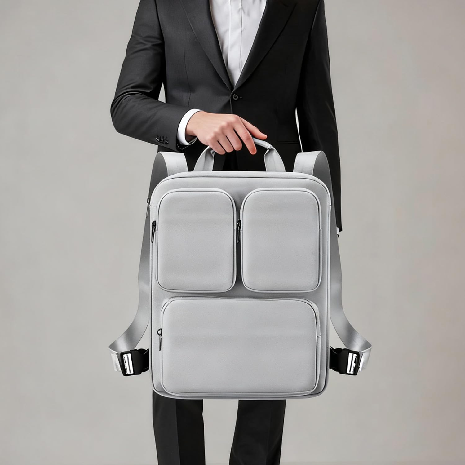 SAIKIT Cabin Luggage Harness for Laptop Briefcase Bag, Over Luggage Organizer for Carry On Bag, Protective Computer Bags for Business Travel College, Silver Gray