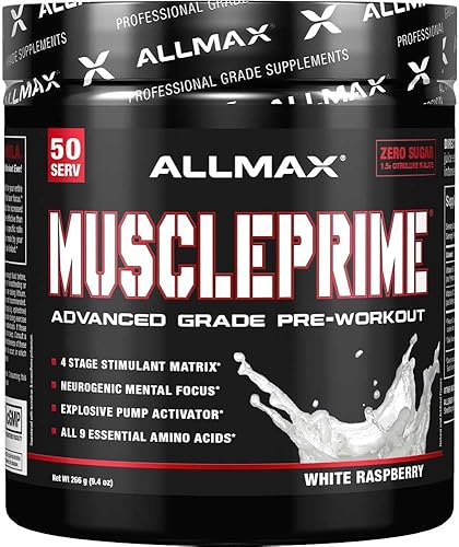 Miniatura 1 de ALLMAX MUSCLEPRIME Frambuesa Blanca - 9.38 oz - Preentrenamiento de grado avanzado - Aumenta la energía y la concentración con 9 aminoácidos