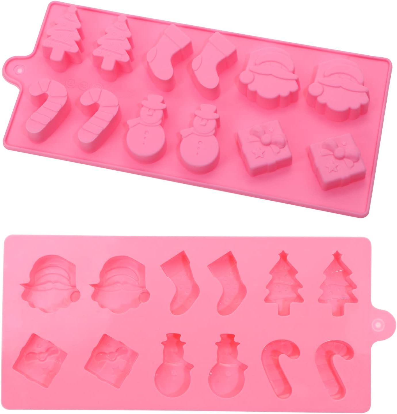 Mini Skater Set of 2 Psc 12-cavity Silicone Christmas Silicone Mold for Making Soap, Candle, Candy, Chocolate, and More (Holiday Mold Pink)